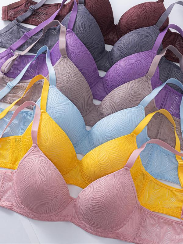 Women's Solid Hollow Out Adjustable Spaghetti Strap Push Up Bra, Soft Comfortable Breathable Underwire Lingerie Top, Lingerie for All Seasons